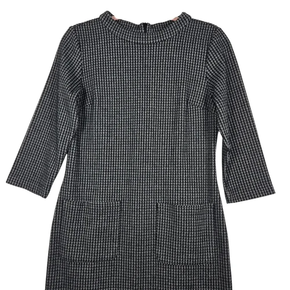 Boden Opal Jersey Dress Women 8P Petite Jacquard Houndstooth Mod Shift Mock Neck - Picture 2 of 12